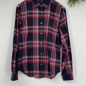 John Varvatos Men's Long-Sleeve Plaid Pattern Button-Down Shirt Cotton Black Med